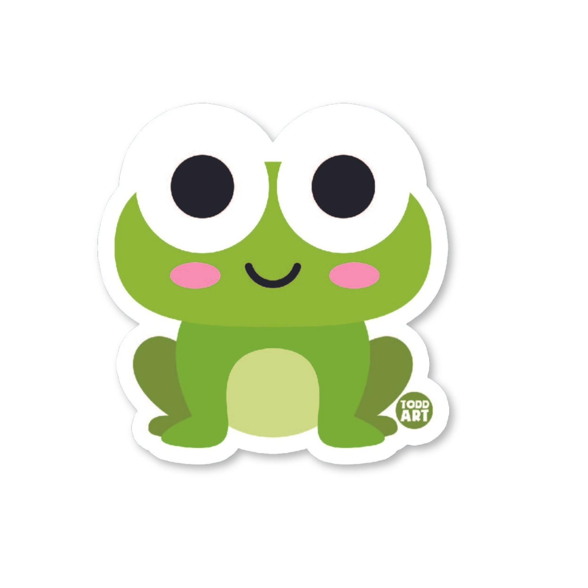Cute green frog sticker with big round eyes and blushing cheeks
