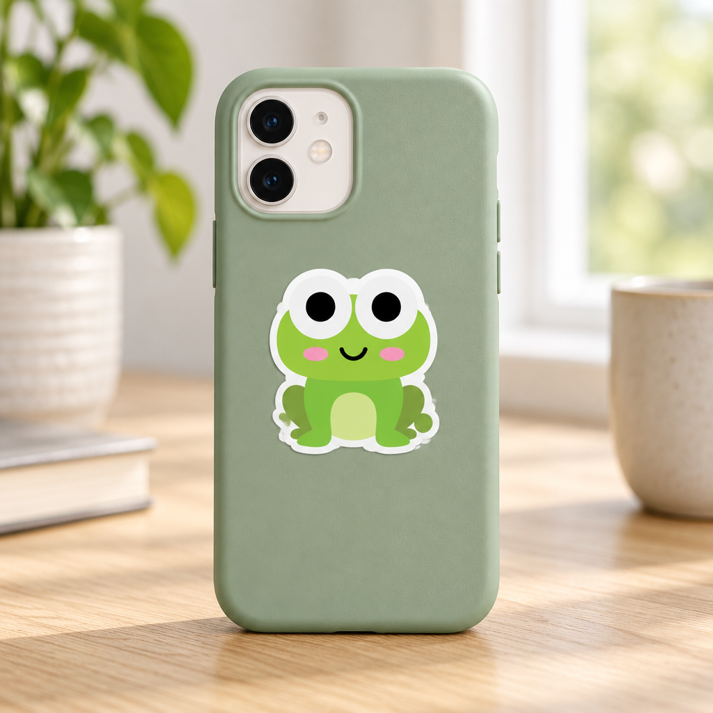 Frog sticker on a phone case