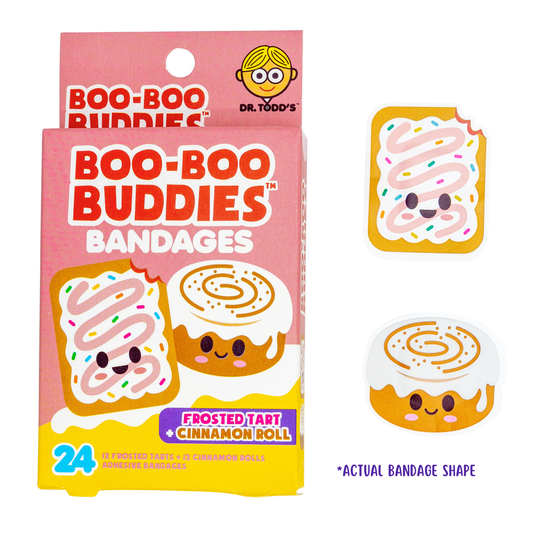 Frosted Tart & Cinnamon Roll Bandages for Kids – Waterproof, Latex-Free, 24 Count | Dr. Todd’s Boo-Boo Buddies®