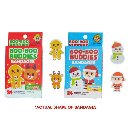 2-Pack Holiday Bandages Bundle – Gingerbread Man, Reindeer, Santa & Snowman Shapes | 2-Pack (48 Ct) Boo Boo Buddies™