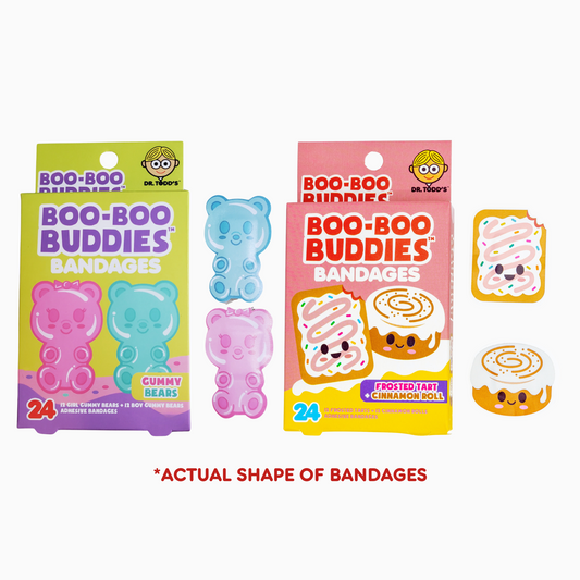 2-Pack Gummy Bears and Frosted Tart + Cinnamon Roll Bandages – 24 Pack each  | Fun Shapes, Waterproof & Latex-Free