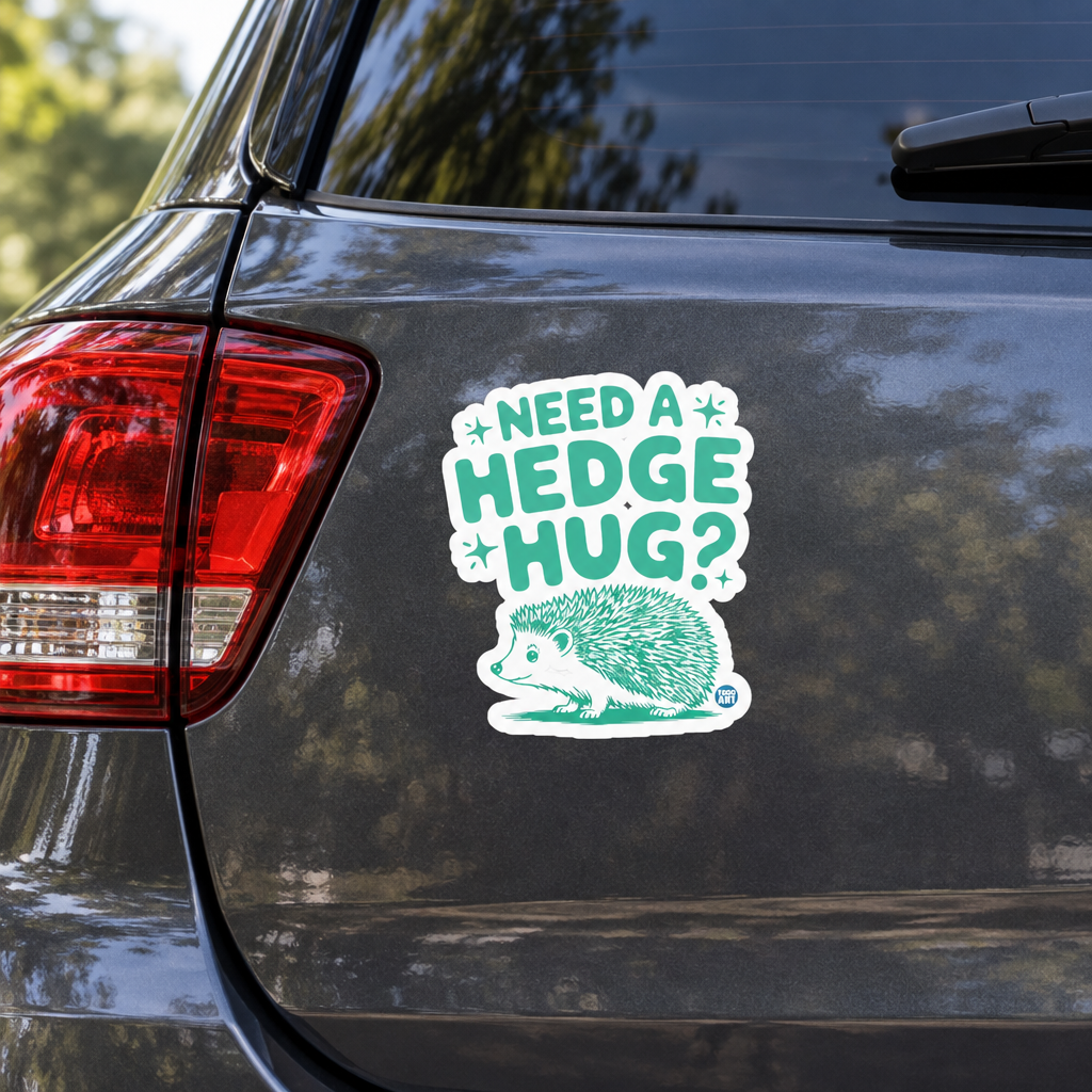 Need a Hedge Hug mint-green hedgehog sticker shown at about 5 inches on an SUV rear hatch.