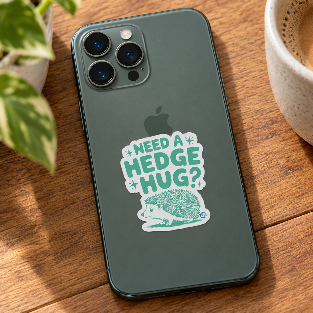 Need a Hedge Hug mint-green hedgehog sticker shown at about 2 inches on an iPhone.