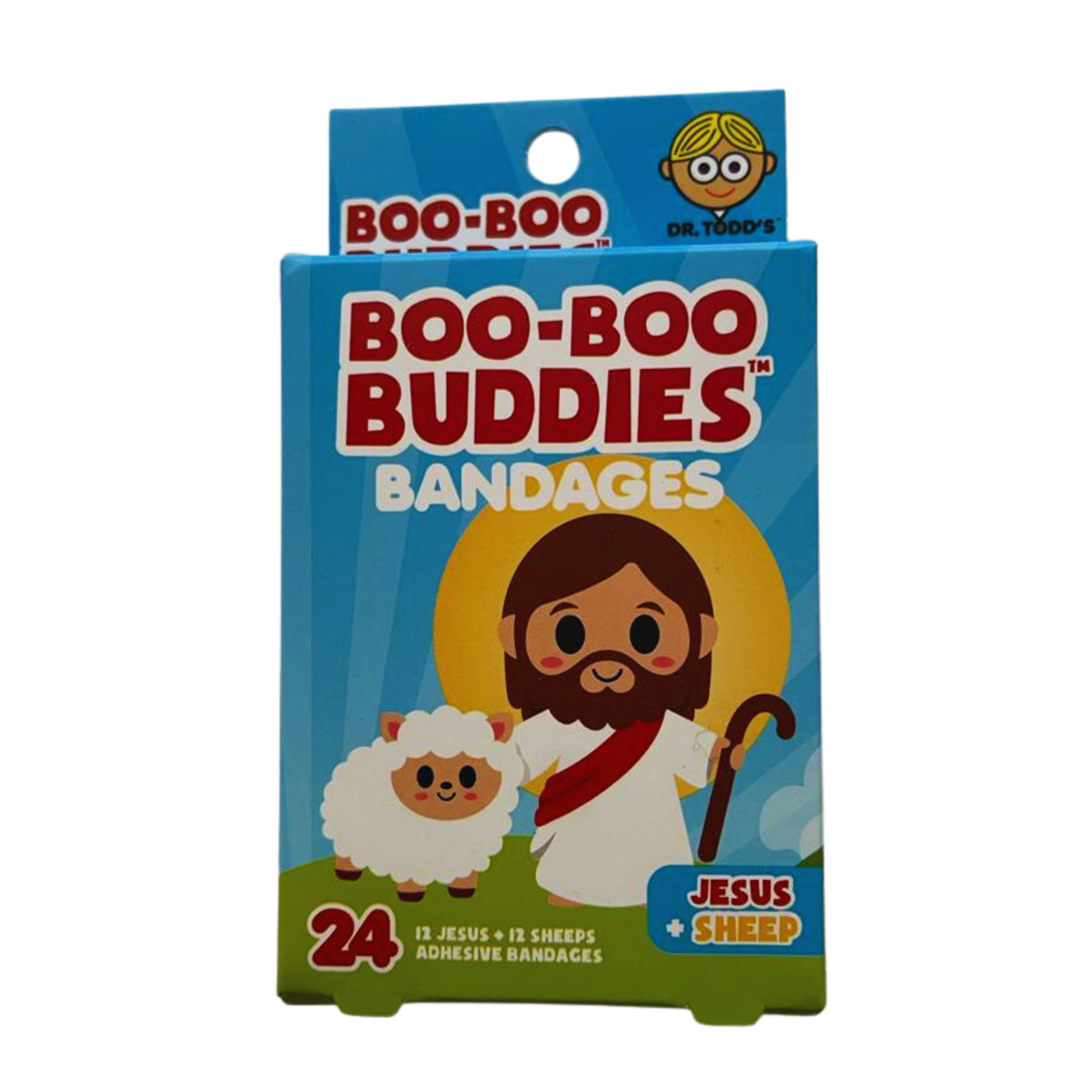 Jesus and sheep character bandages for kids – 24 waterproof, latex-free adhesive bandages from Dr. Todd’s Boo-Boo Buddies
