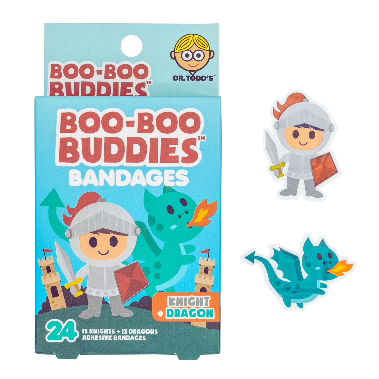 Knight + Dragon Bandages for Kids – Dr. Todd’s Boo-Boo Buddies® | 24 Pack Latex-Free
