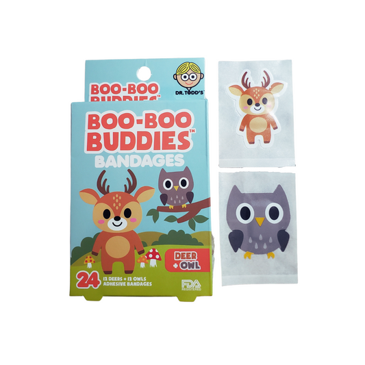Deer & Owl Bandages for Kids – Waterproof, Latex-Free, 24 Count | Dr. Todd’s Boo-Boo Buddies®