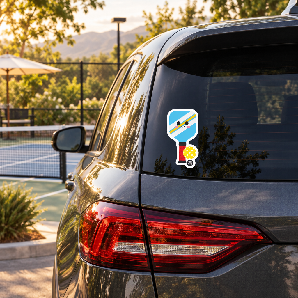 Pickleball sticker on the rear window of an SUV