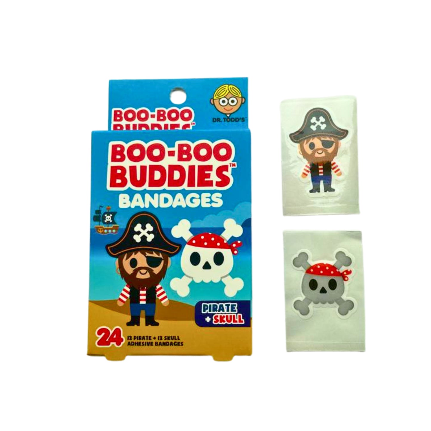 Dr. Todd’s Boo-Boo Buddies® Pirate and Skull Bandages – 24-count adventure-themed bandages for kids
