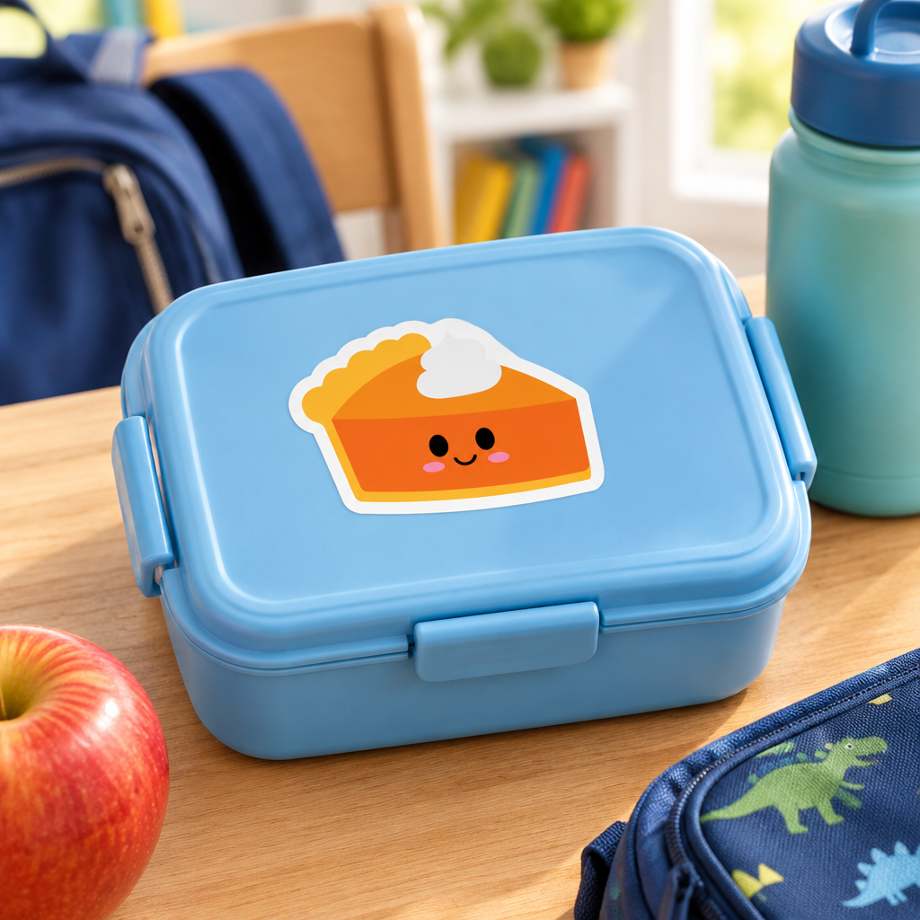 Pumpkin pie sticker on a lunch box