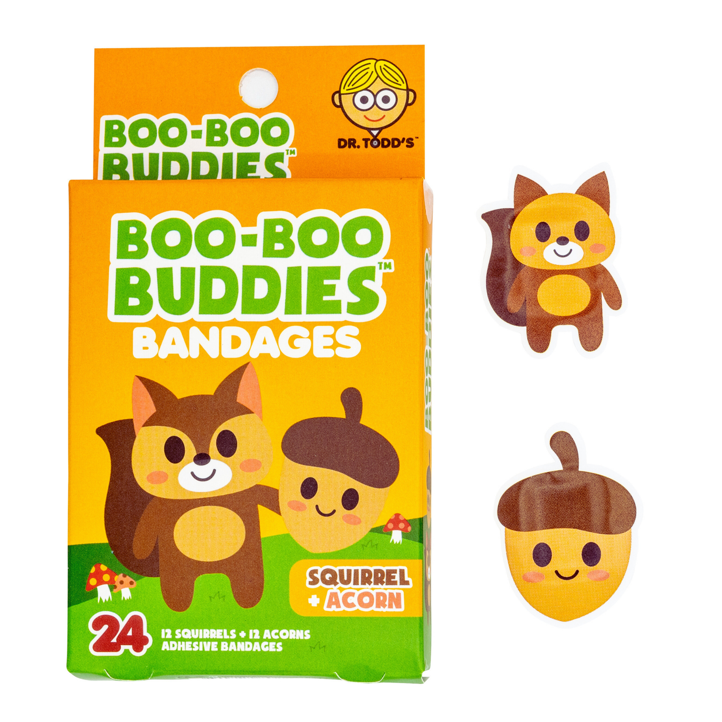 Dr. Todd’s Boo-Boo Buddies® Squirrel and Acorn Bandages – 24-Count Woodland-Themed Shaped Bandages for Kids