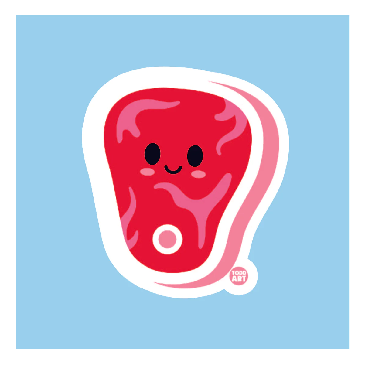 Boo Boo Buddies™ Steak Sticker – Cute Kawaii Vinyl Sticker, Waterproof Glossy 3″ Die‑Cut