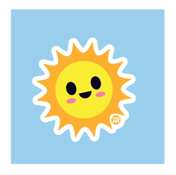 Orange sun with yellow face with eyes 