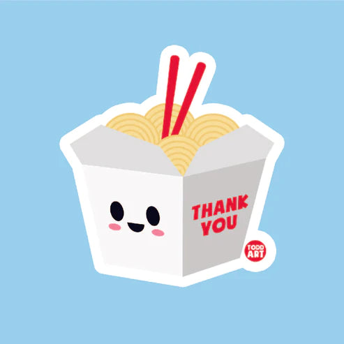Boo Boo Buddies™ Take‑Out Noodles Sticker – Cute Kawaii Vinyl Sticker, Waterproof Glossy 3″ Die‑Cut