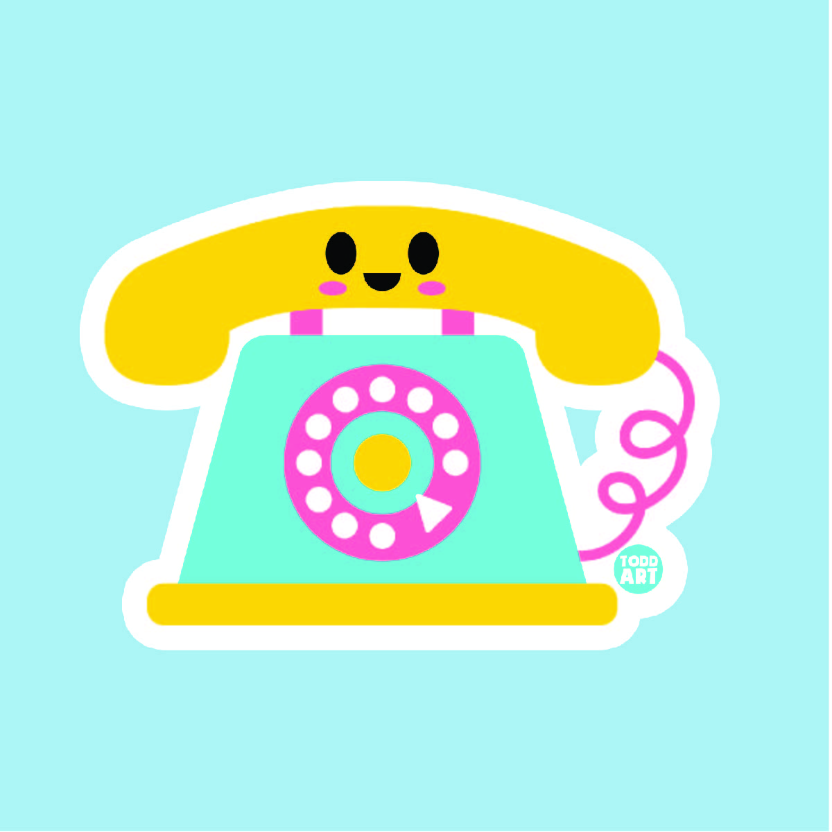 Boo Boo Buddies™ Telephone Sticker – Cute Kawaii Vinyl Sticker, Waterproof Glossy 3″ Die‑Cut