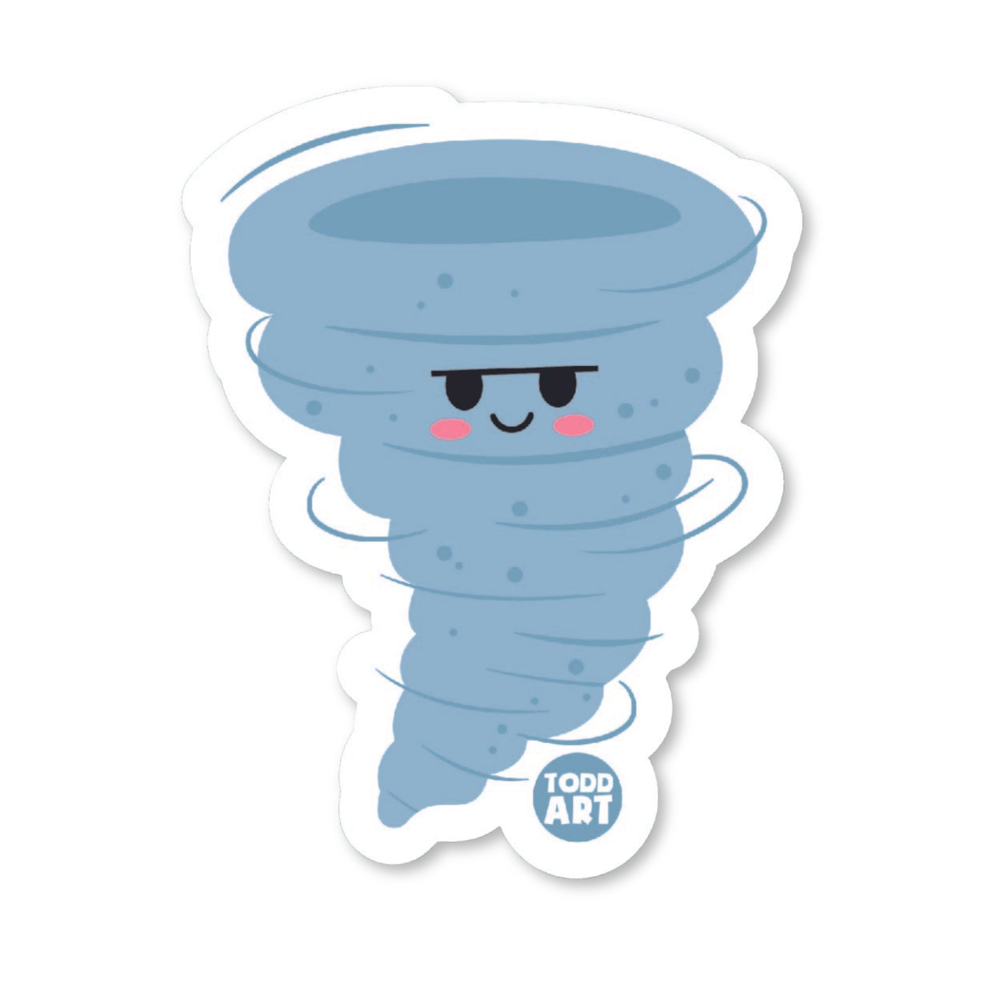 Playful kawaii tornado vinyl sticker by Boo Boo Buddies – waterproof, glossy, UV- and scratch-resistant 3″ die-cut