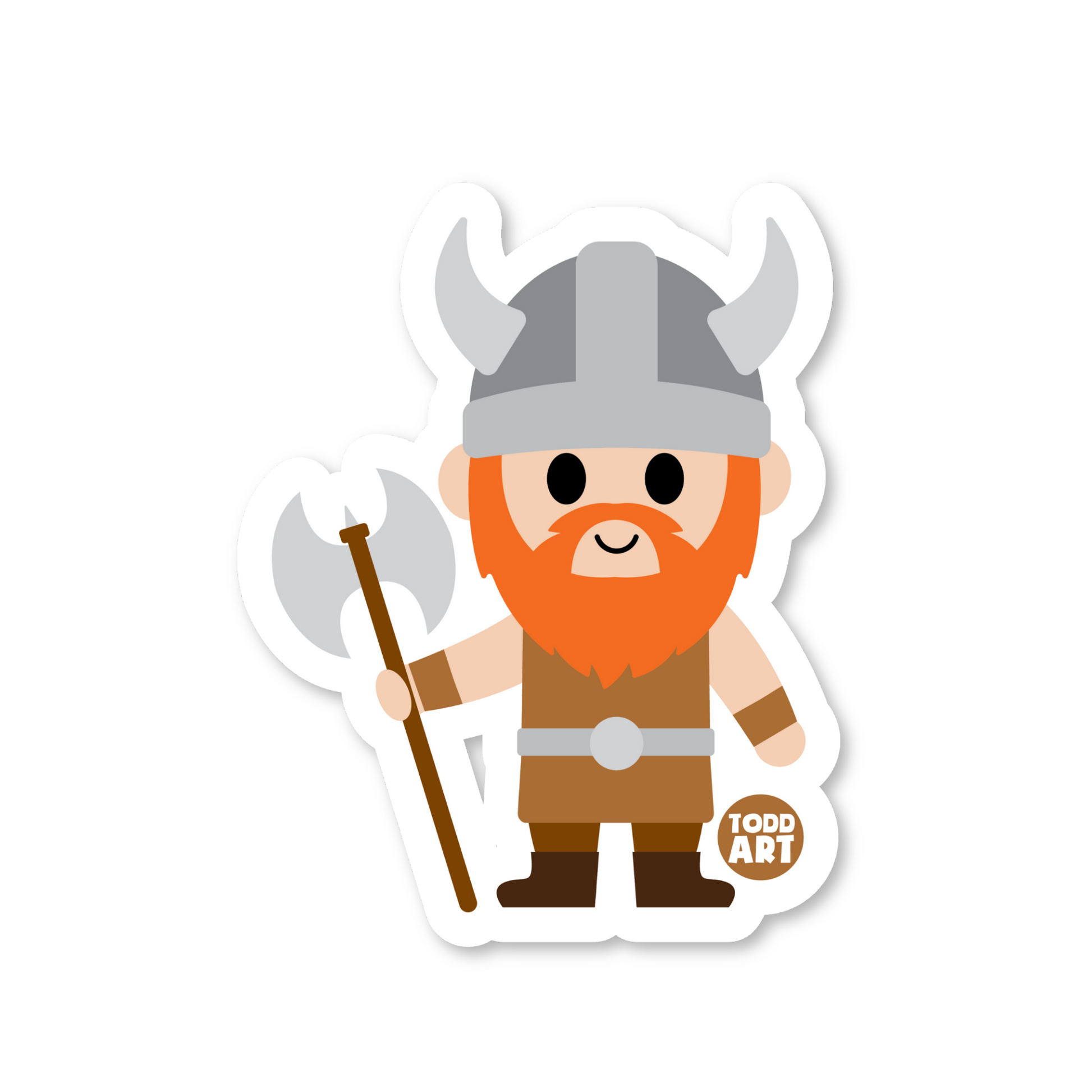Cute kawaii Viking warrior vinyl sticker — glossy 3″ die‑cut with horned helmet for fun sticker collections