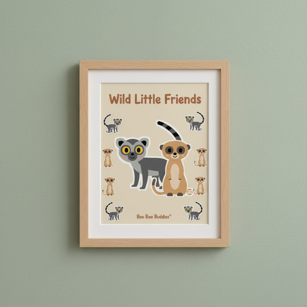 "Wild Little Friends" Lemur & Meerkat Framed Print