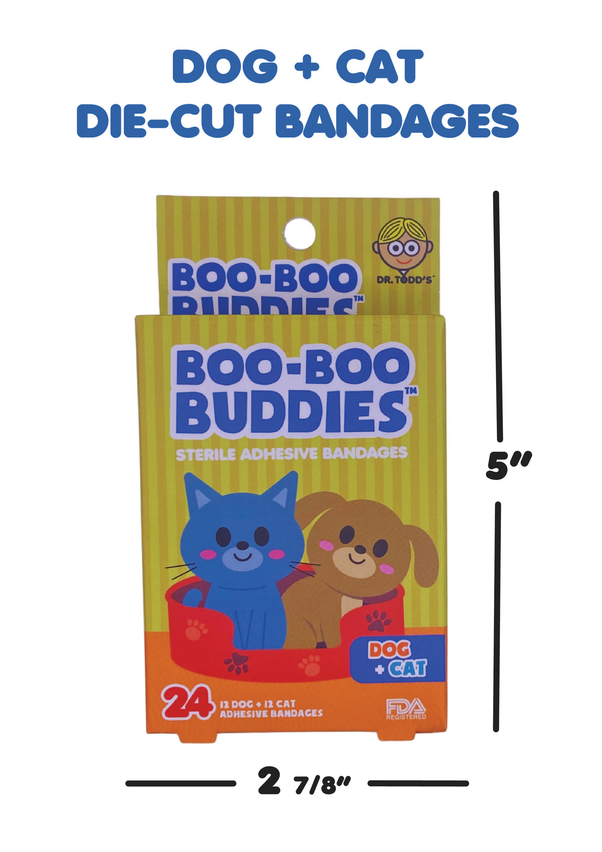 Dog and cat-shaped kids bandages – 24 count waterproof, latex-free by Dr. Todd’s Boo-Boo Buddies
